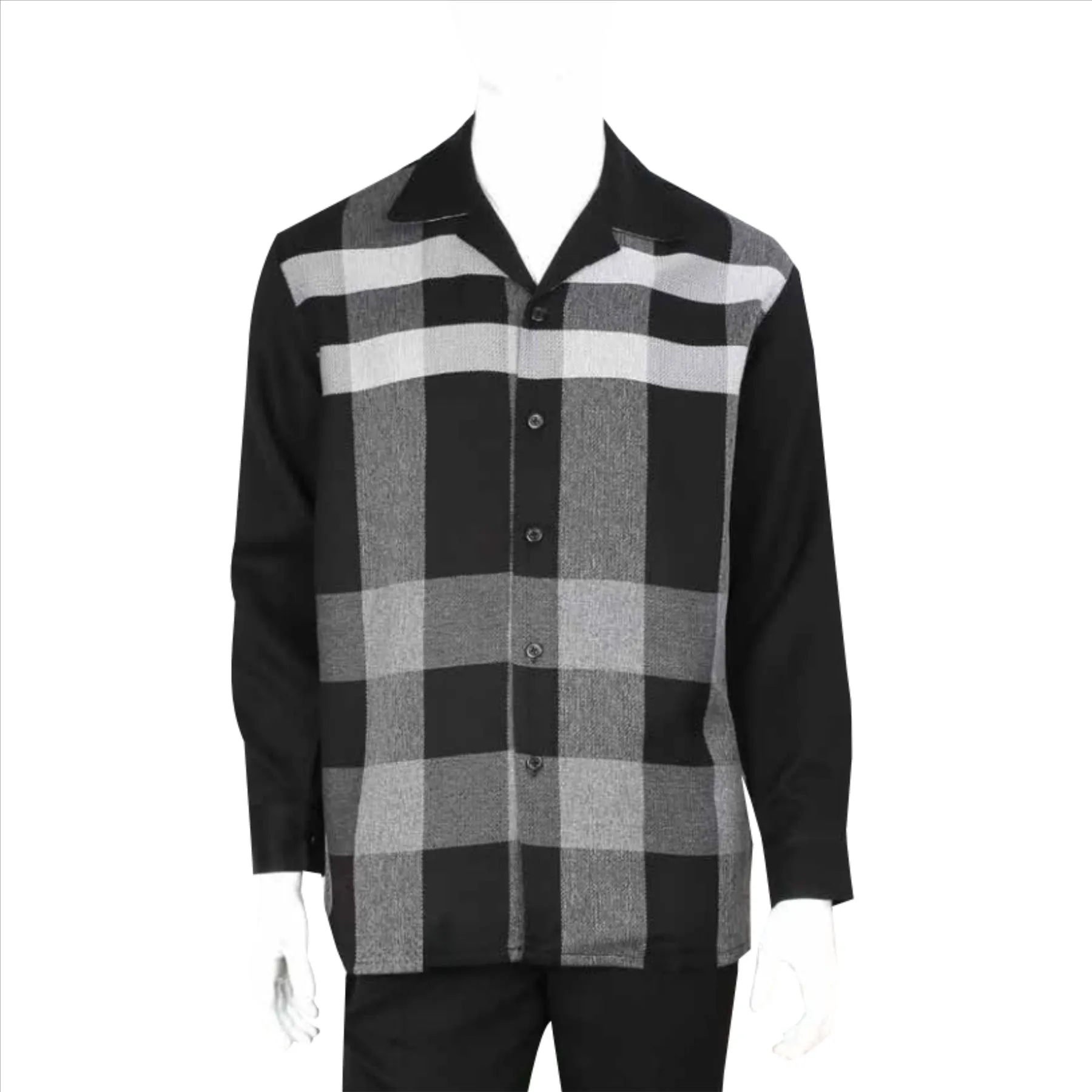 Apollo King Royal Diamond Mens Black Check 2 Piece Long Sleeve Walking Suit