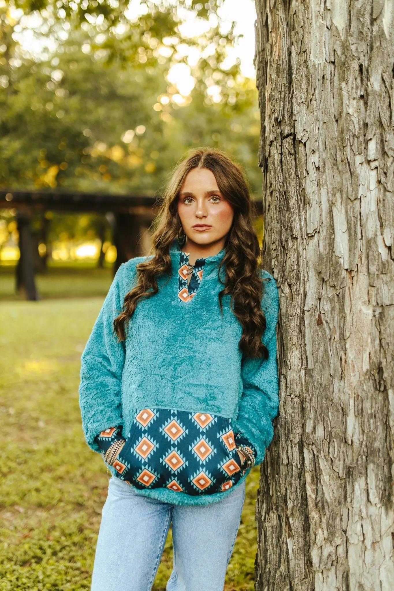 Blue Aztec Sherpa Pullover