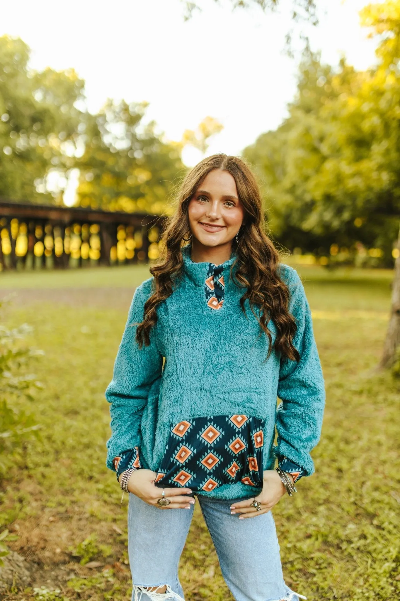 Blue Aztec Sherpa Pullover