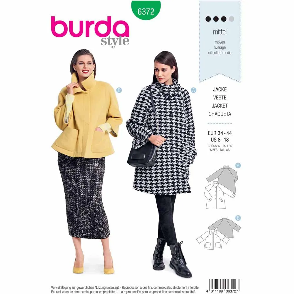 BURDA 6372 - Raglan-Jacket - Flared Shape