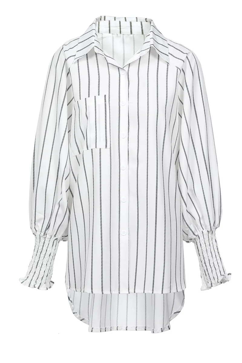 Casual Striped Patchwork Turndown Collar Blouses