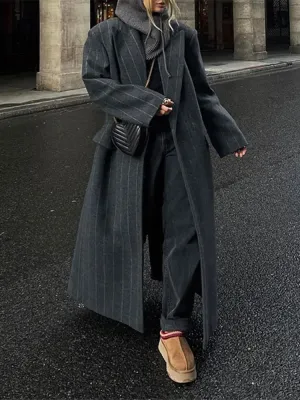 Collar striped long jacket coat fashionable jacket