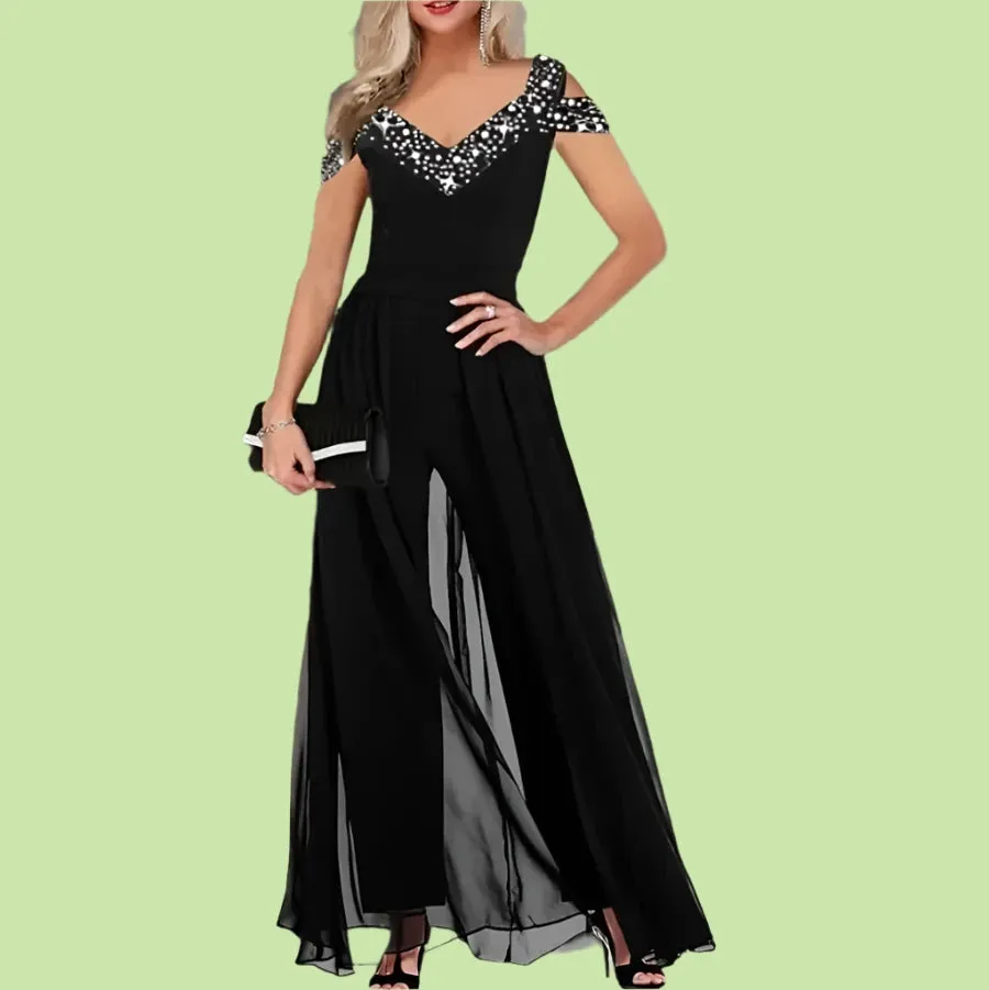 Elegant V-Neck Sleeveless Black Jumpsuit