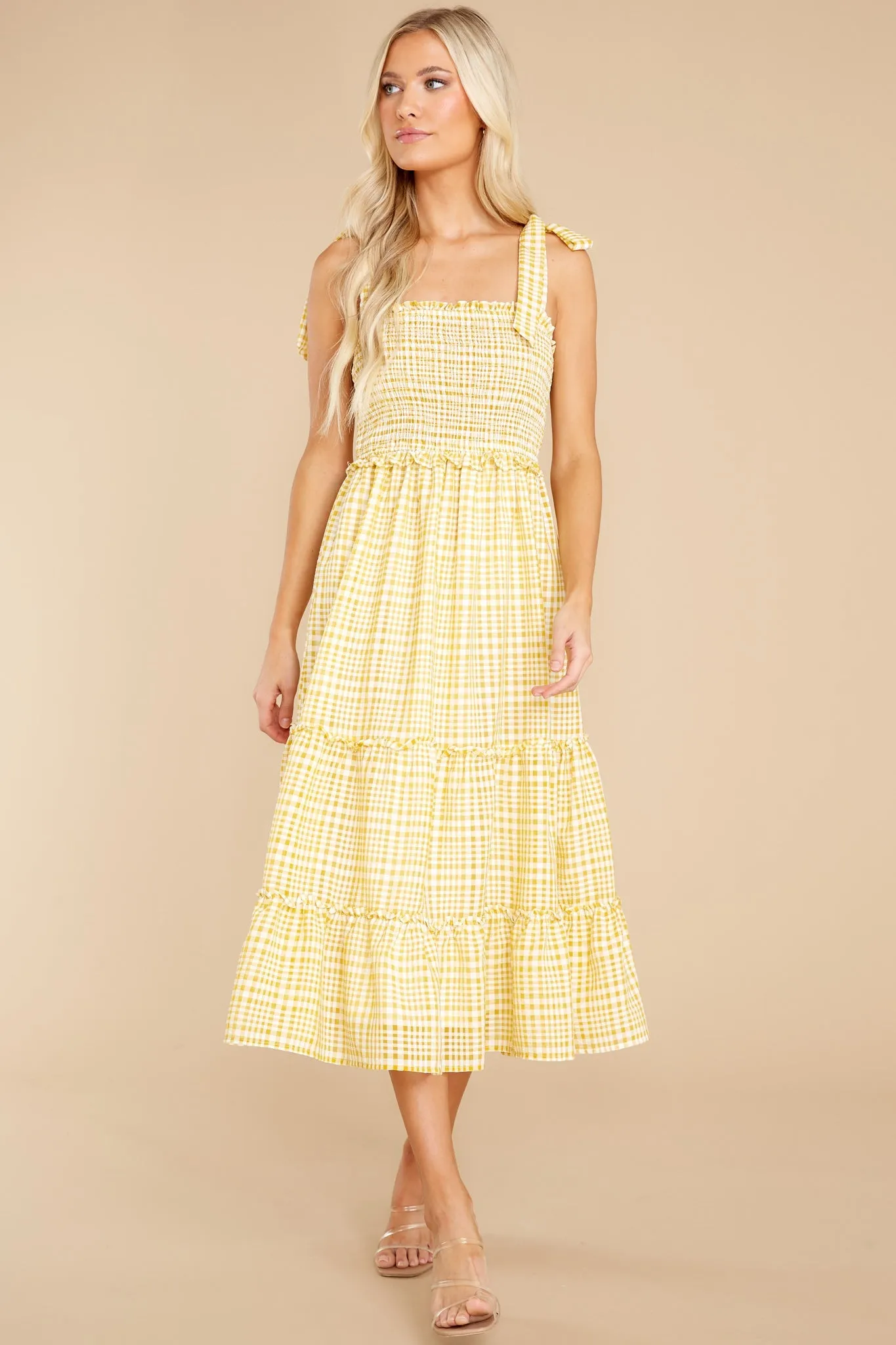 Enchanted Beauty Yellow Gingham Midi Dress