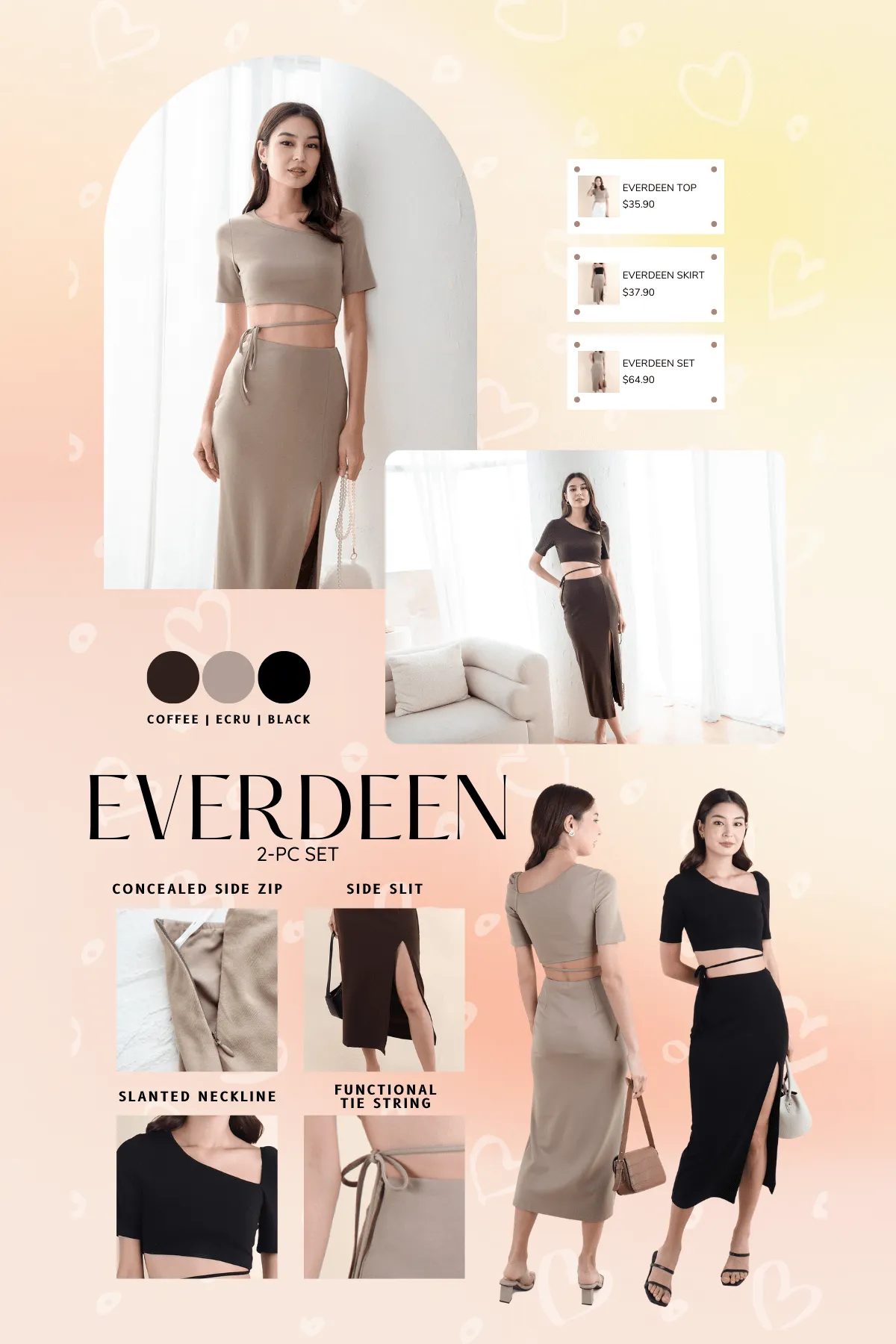 EVERDEEN SLIT SKIRT IN ECRU