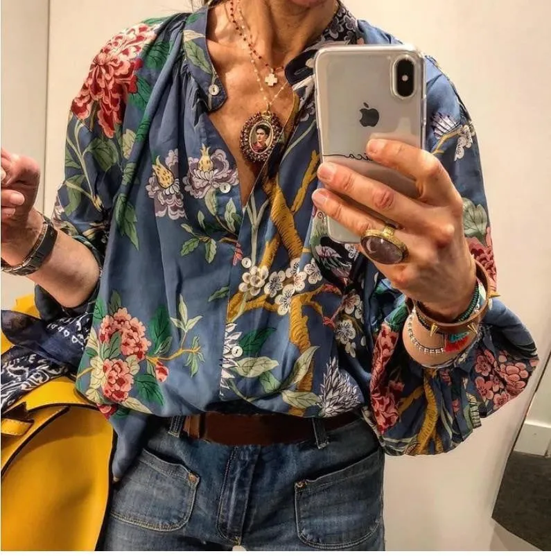 Fashion casual flower print shirt