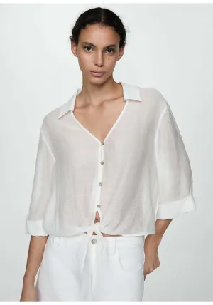 Flared-sleeve blouse with bow - Natural