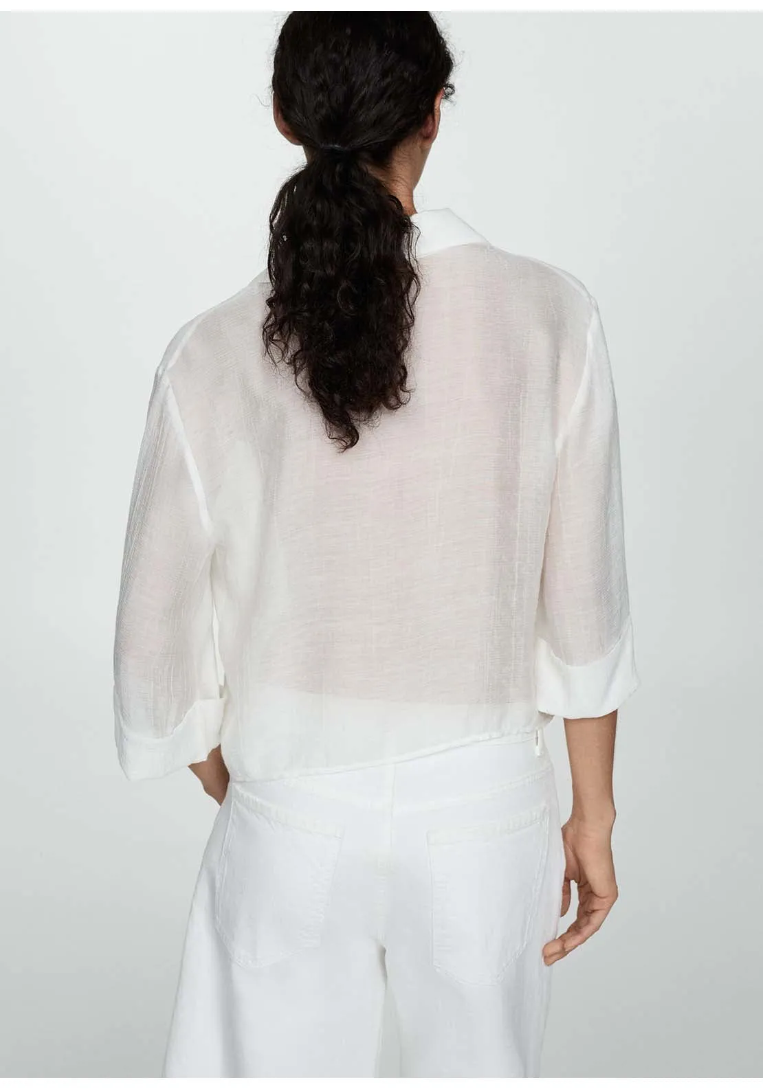 Flared-sleeve blouse with bow - Natural