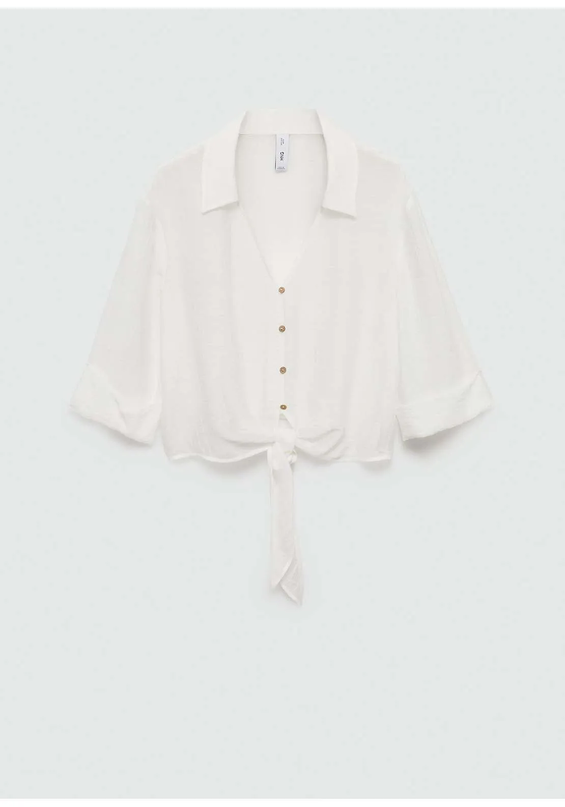 Flared-sleeve blouse with bow - Natural