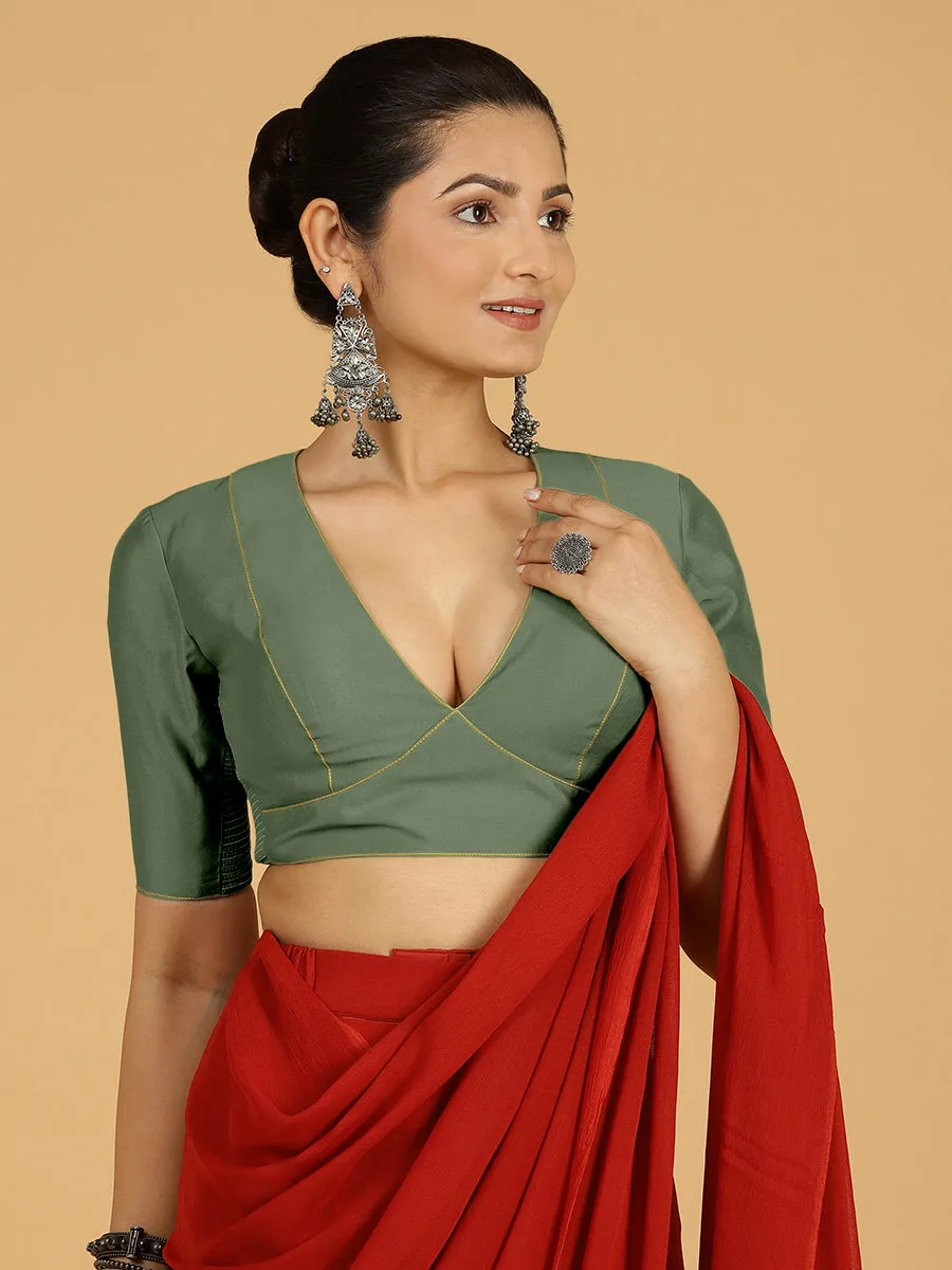 Ghazal x Rozaana | Elbow Sleeves Saree Blouse in Hunter Green