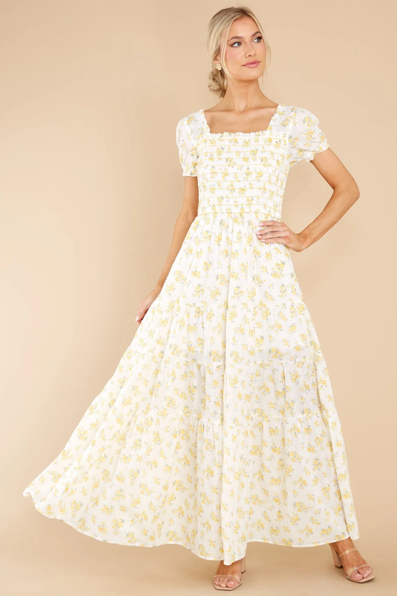 Heart Of Marigolds White Floral Print Maxi Dress