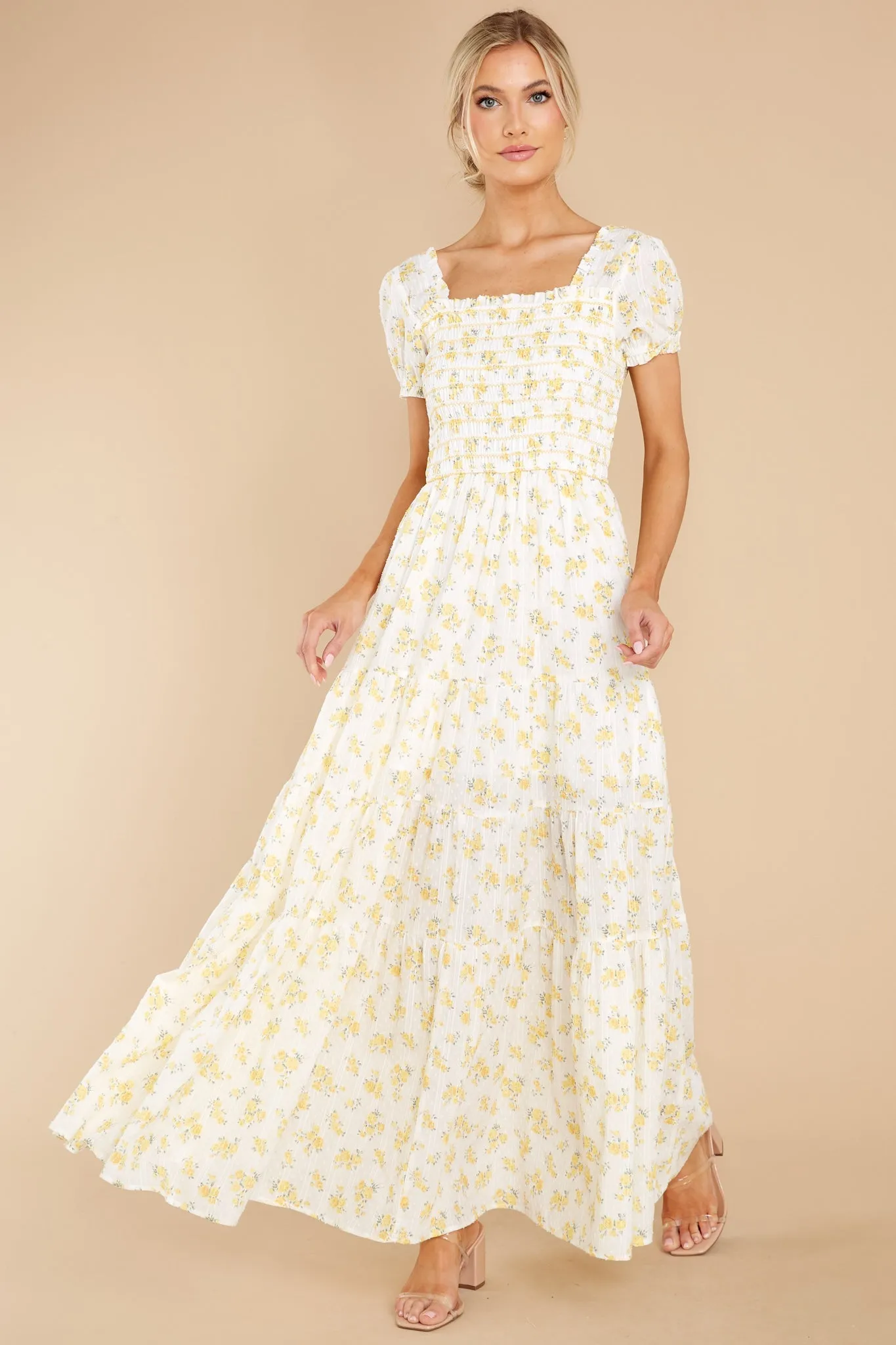 Heart Of Marigolds White Floral Print Maxi Dress