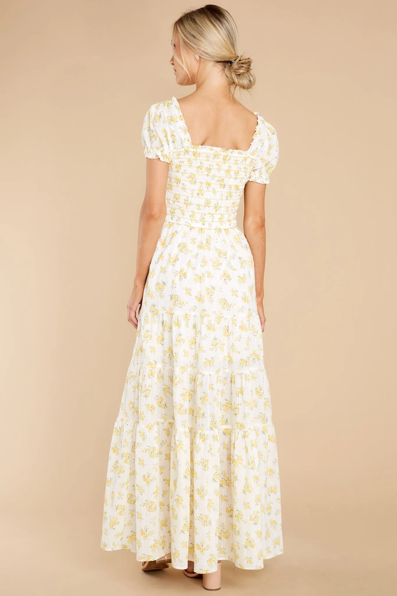 Heart Of Marigolds White Floral Print Maxi Dress