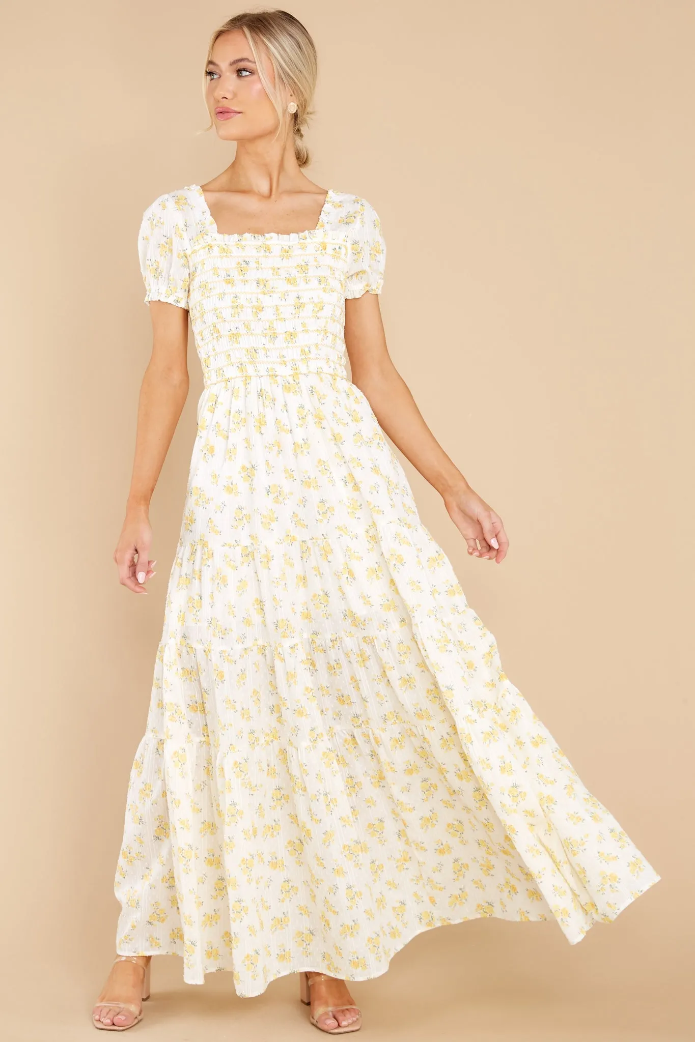 Heart Of Marigolds White Floral Print Maxi Dress