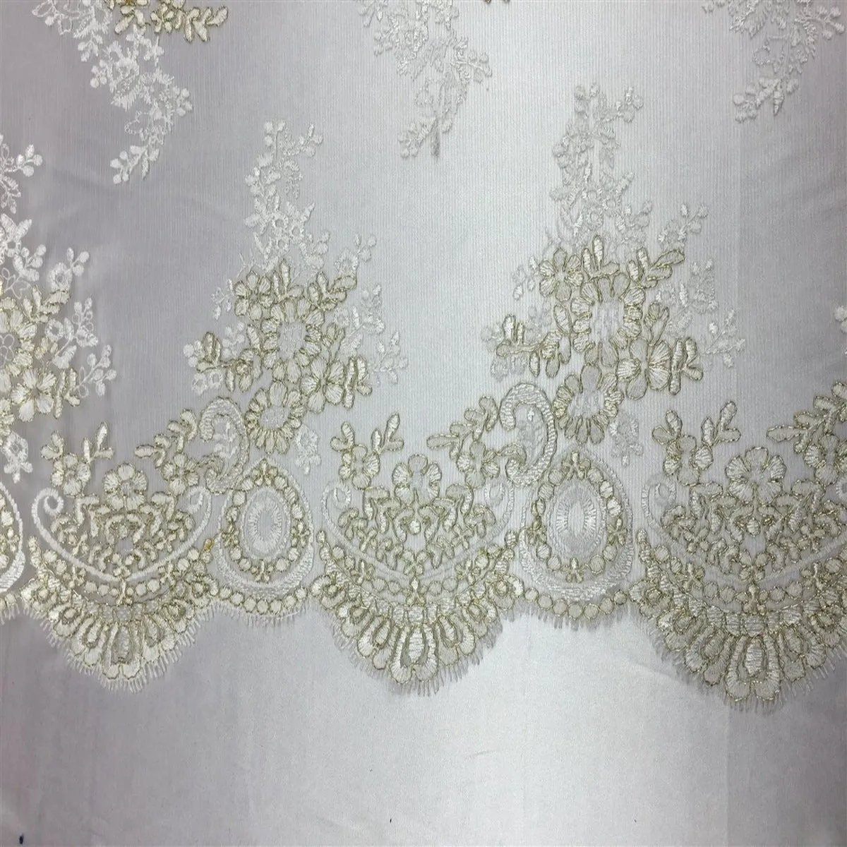 Ivory Gold Oswald Embroidered Lace Fabric