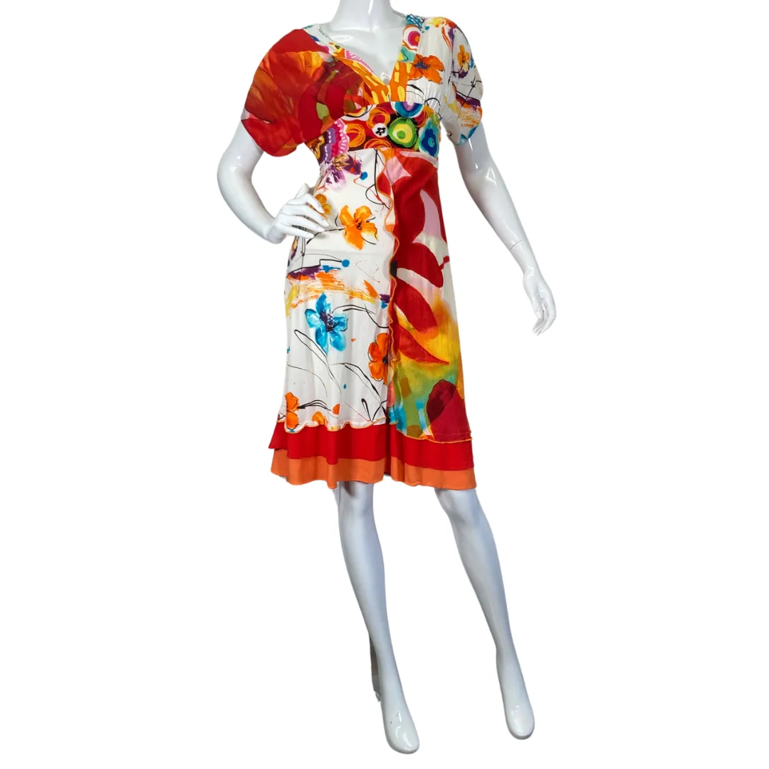 Jam's World Abstract Colorful Dress with V Neckline