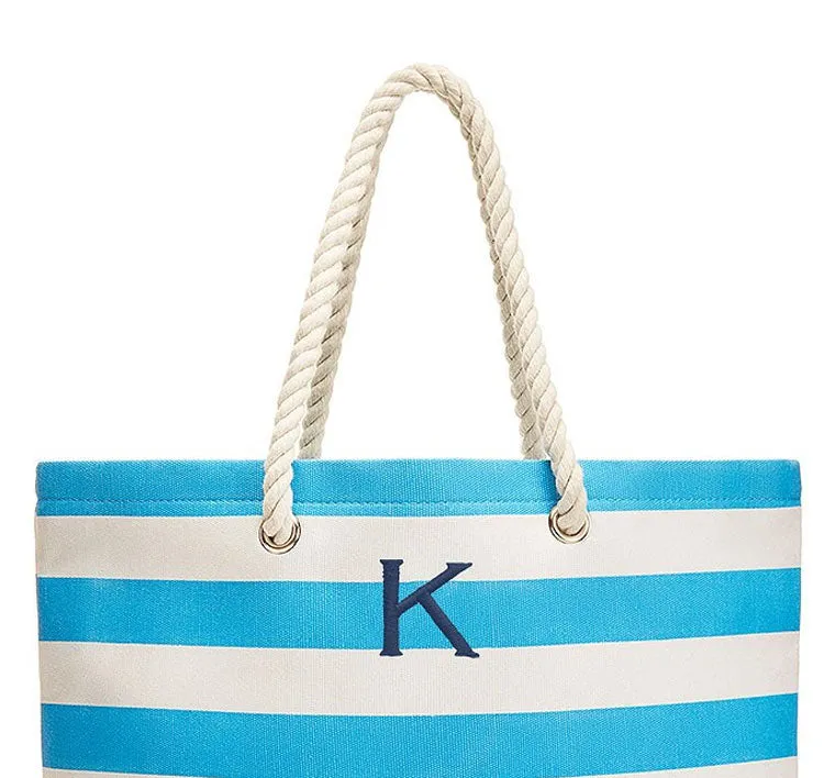 Large Stripe Cabana Bridesmaid Tote Bag - Sky Blue