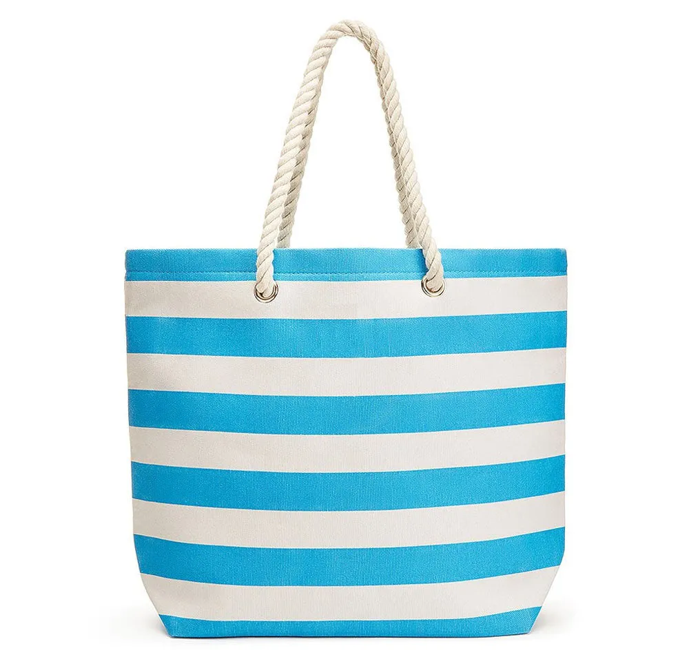 Large Stripe Cabana Bridesmaid Tote Bag - Sky Blue