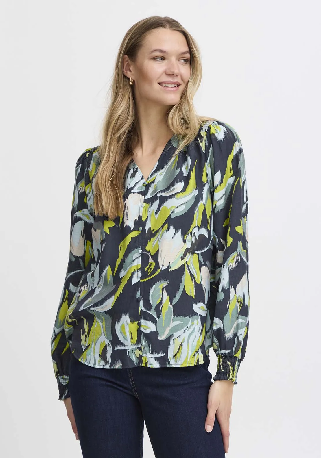 Long Sleeve Blouse - Navy Blazer Aop Ao24 02b