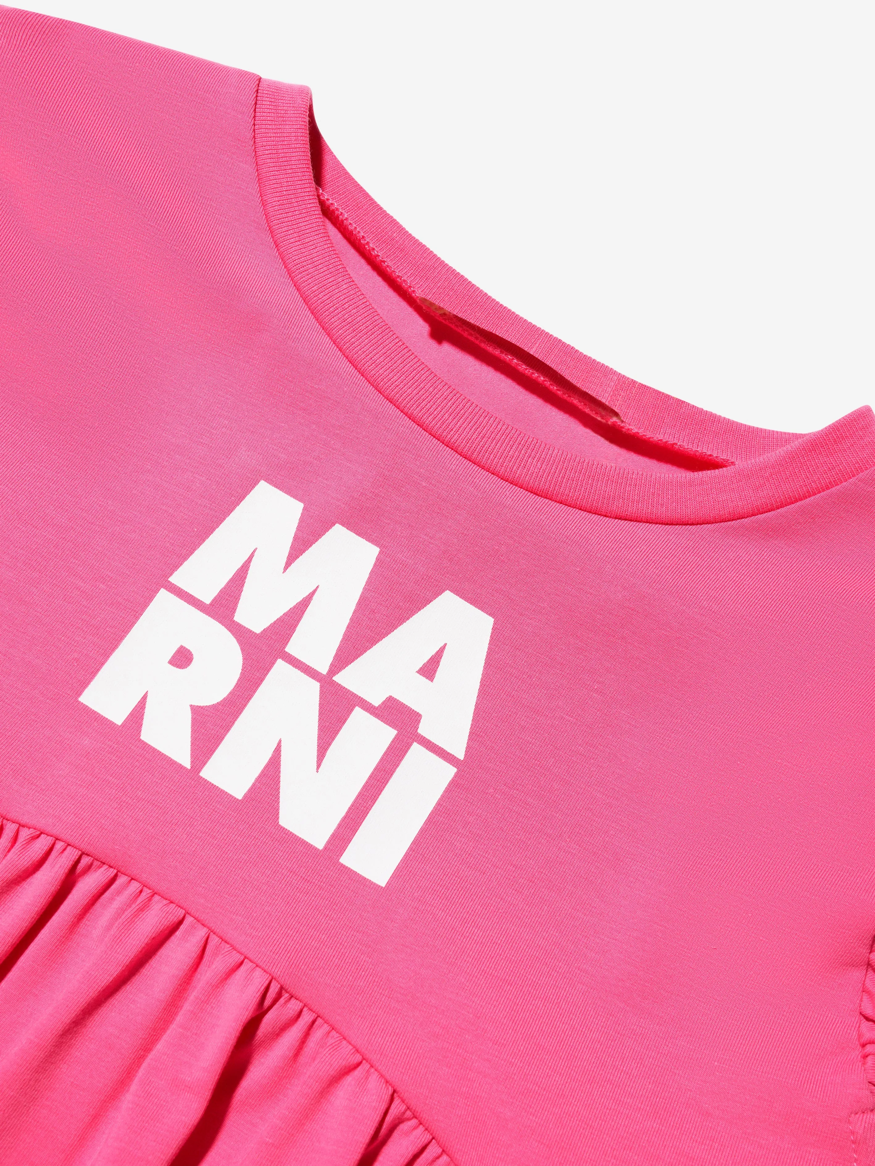 MARNI Girls Sleeveless Logo Dress in Pink