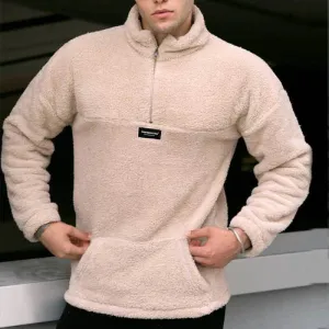 Men'S Fashion Plush Warm Solid Color Zipper Sweater