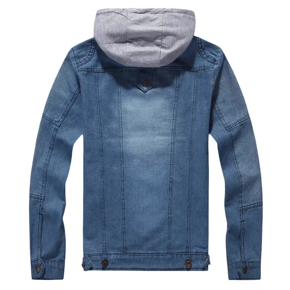 Men's Fashion Stylish Hooded Long Sleeve Pocket Denim Jacket