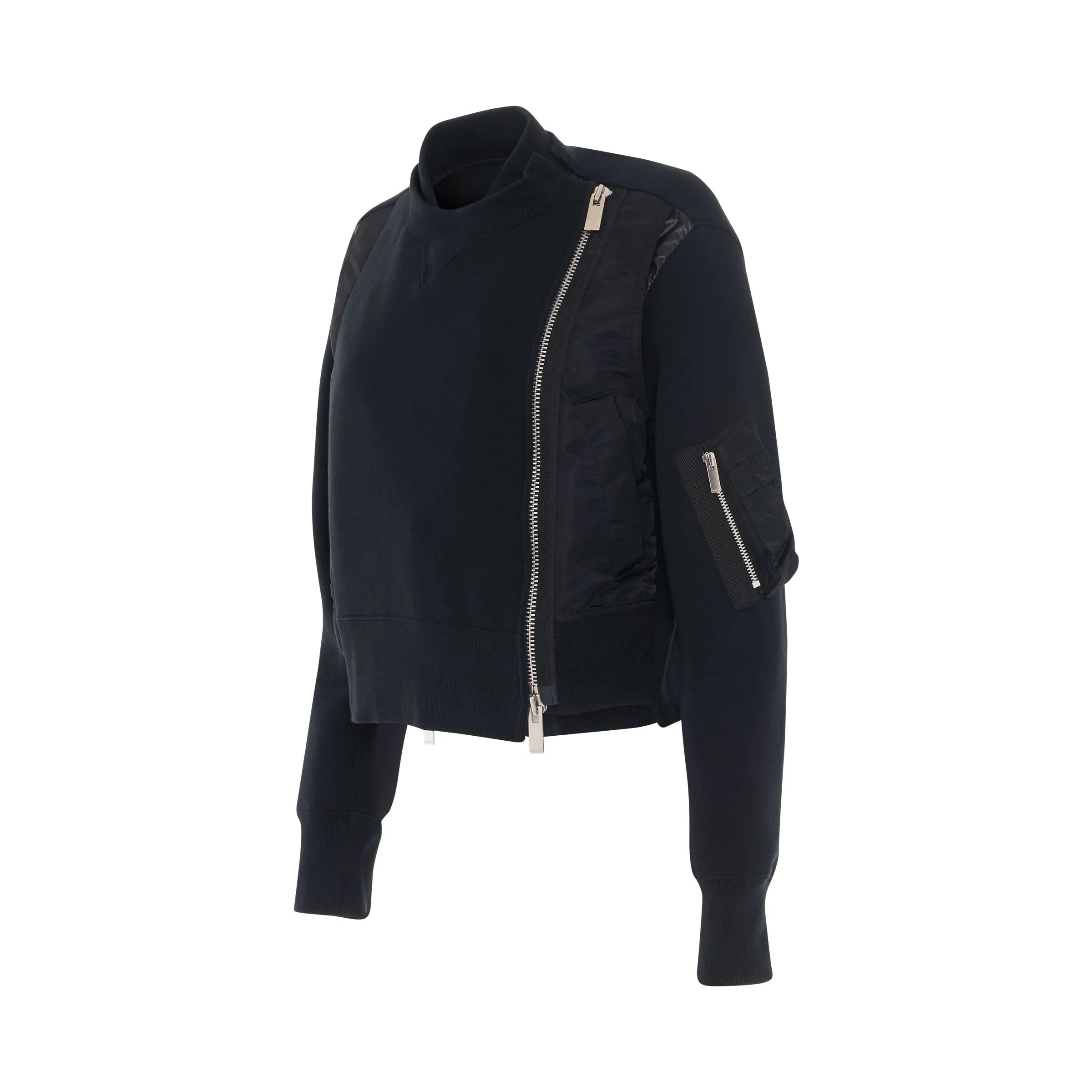 Nylon Twill Sponge Sweat Jacket in Black