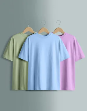 Pack of 3 Oversized Tees: Lilac & Dutchcanal & Foggreen