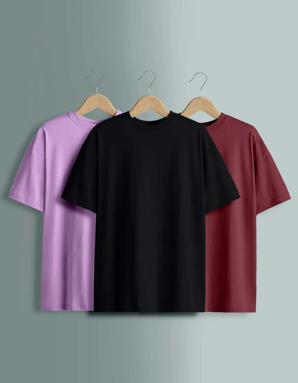 Pack of 3 Oversized Tees: Lilac & Maroon & Black