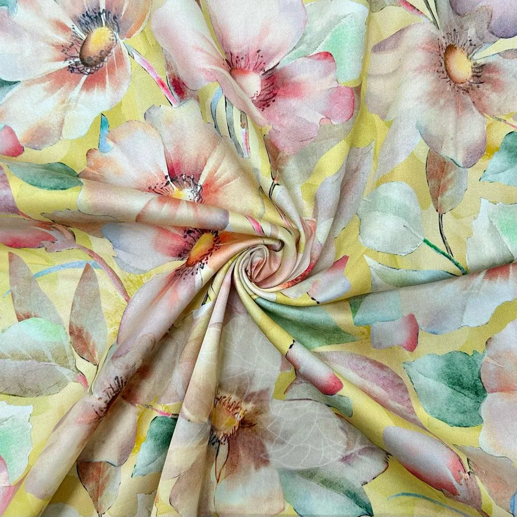 Pink Flowers Cotton Sateen Fabric