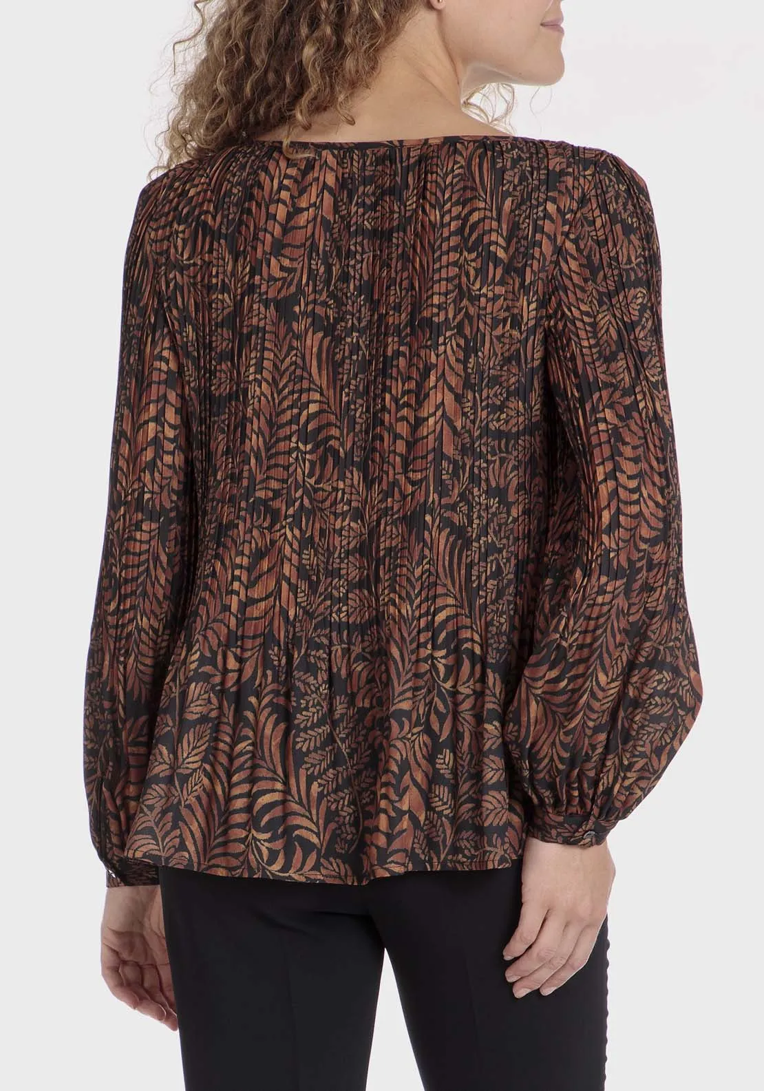 Pleated Printed Blouse - Orange