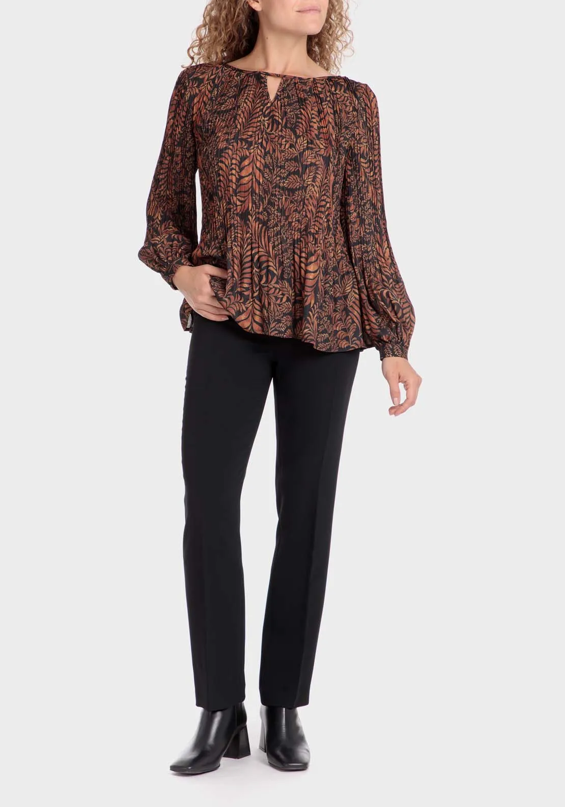 Pleated Printed Blouse - Orange