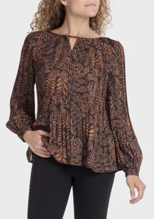 Pleated Printed Blouse - Orange