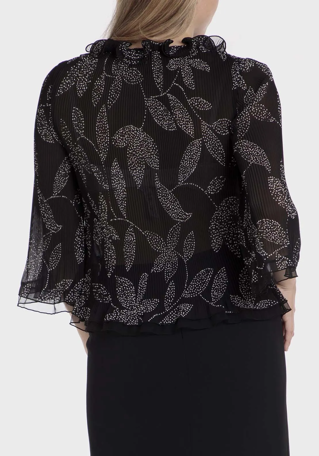 Pleated Shirt With Flounces - Black