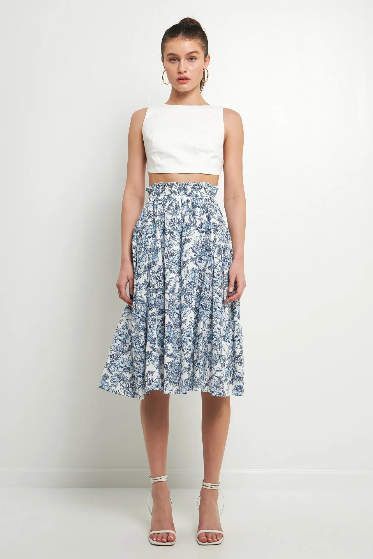 Print Linen Midi Skirt