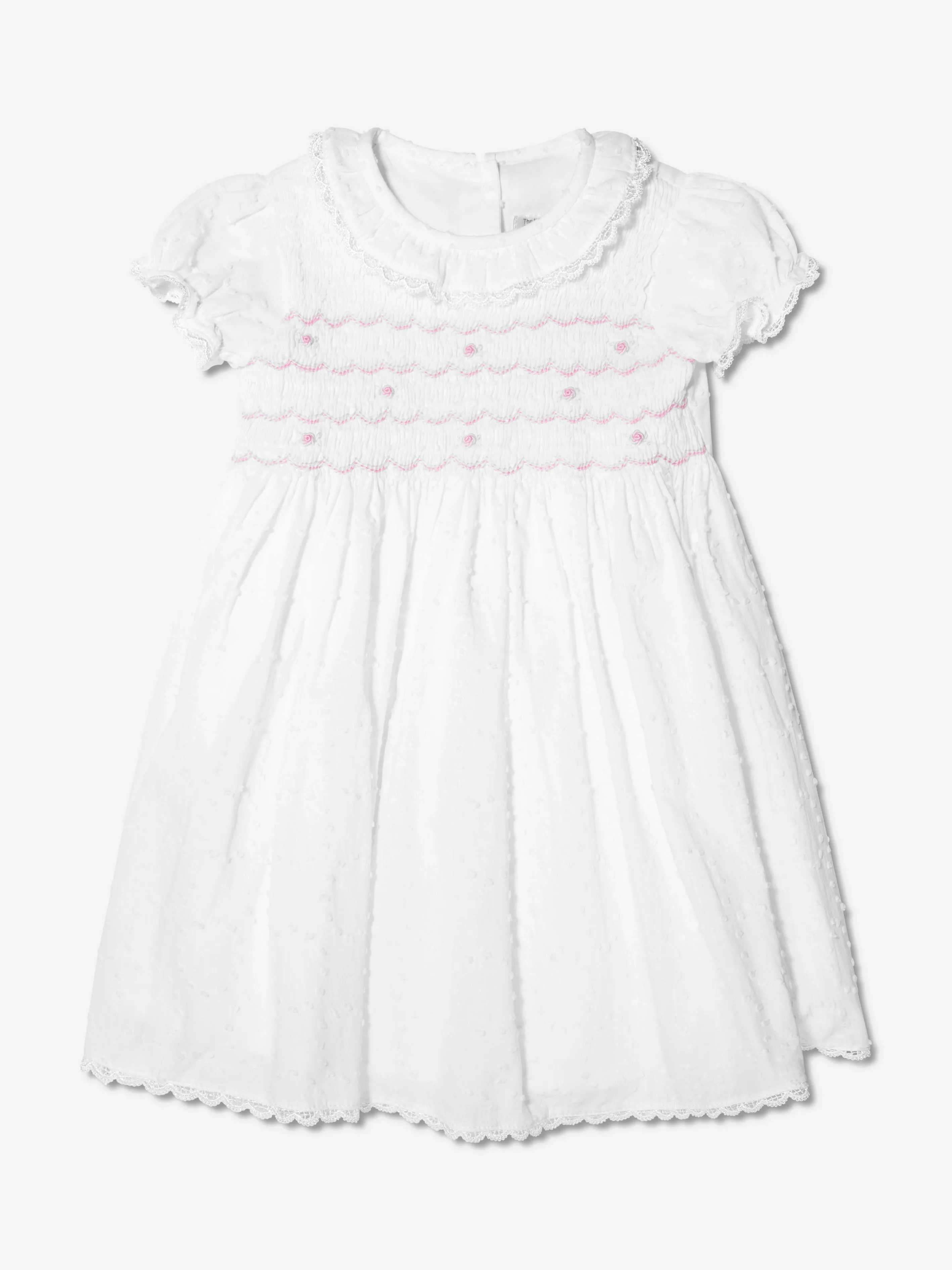 Rachel Riley Baby Girls Swiss Dot Smocked Dress And Bloomers in Ivory