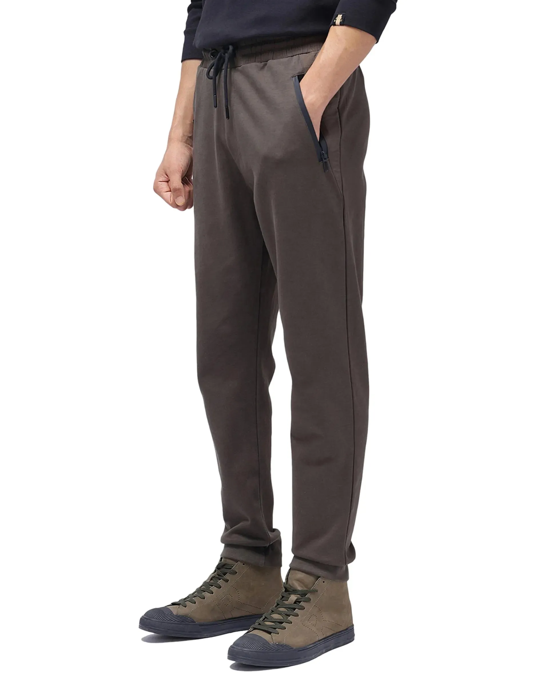 Rare Rabbit Men Shawn Olive Cotton Drawstring Closure Heavy Weight Plain Track Pant