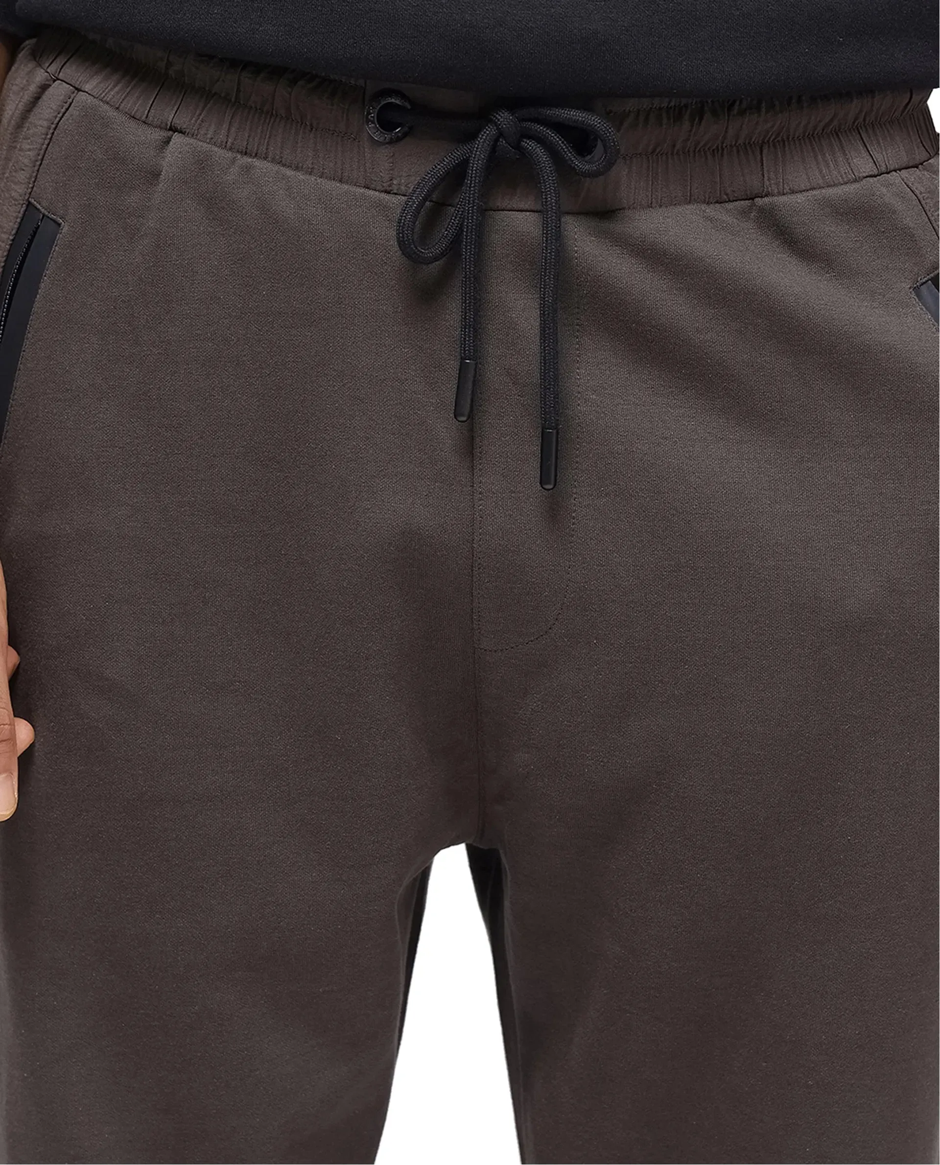 Rare Rabbit Men Shawn Olive Cotton Drawstring Closure Heavy Weight Plain Track Pant