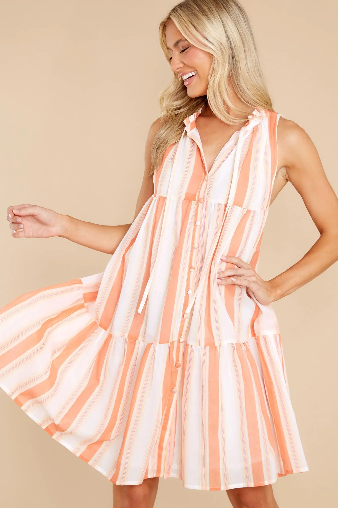 Ro Wide Stripe Coral Short Dress