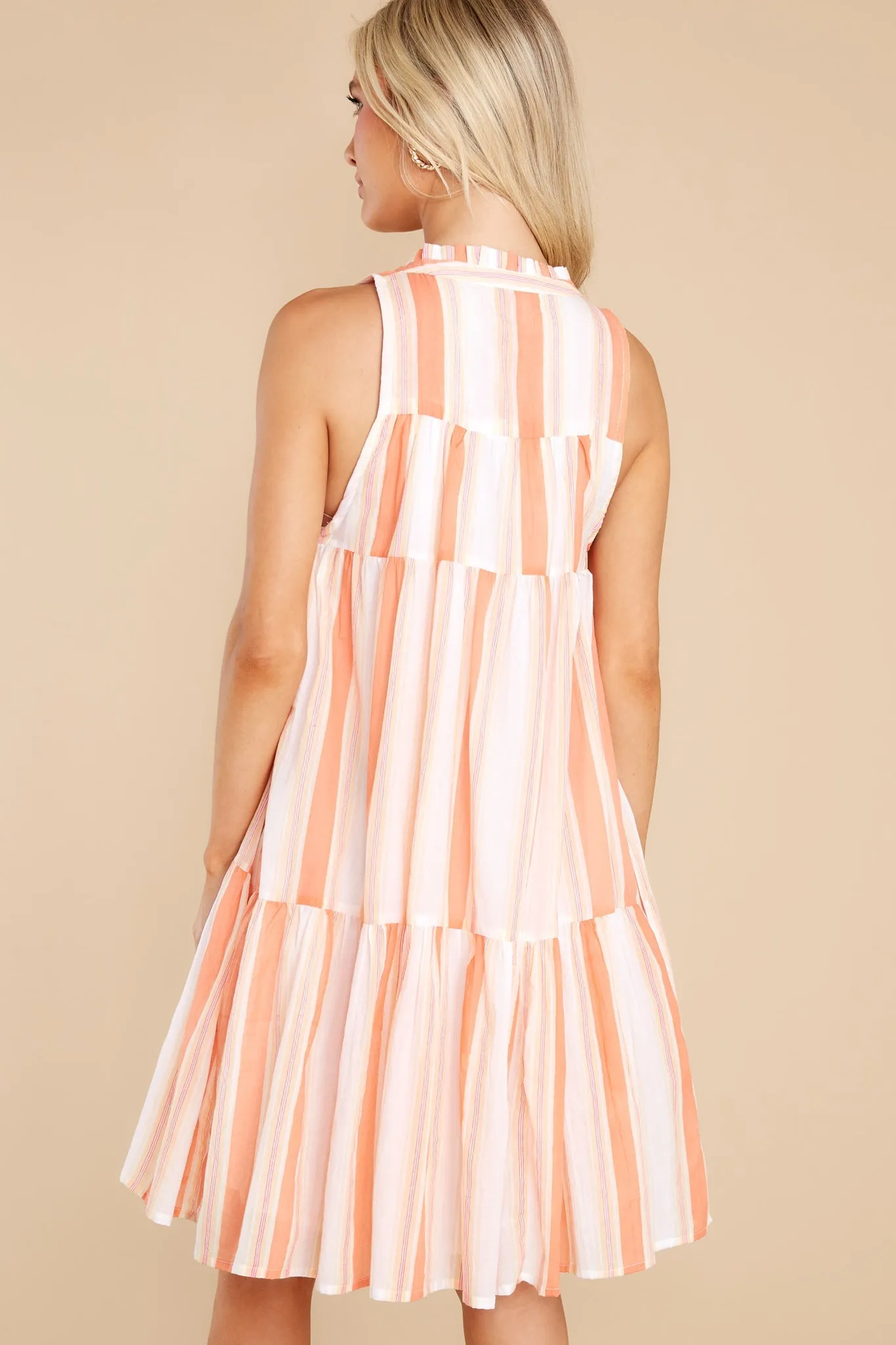 Ro Wide Stripe Coral Short Dress