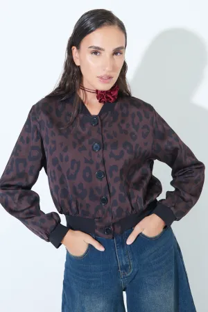 Satin leopard bomber jacket wholesale