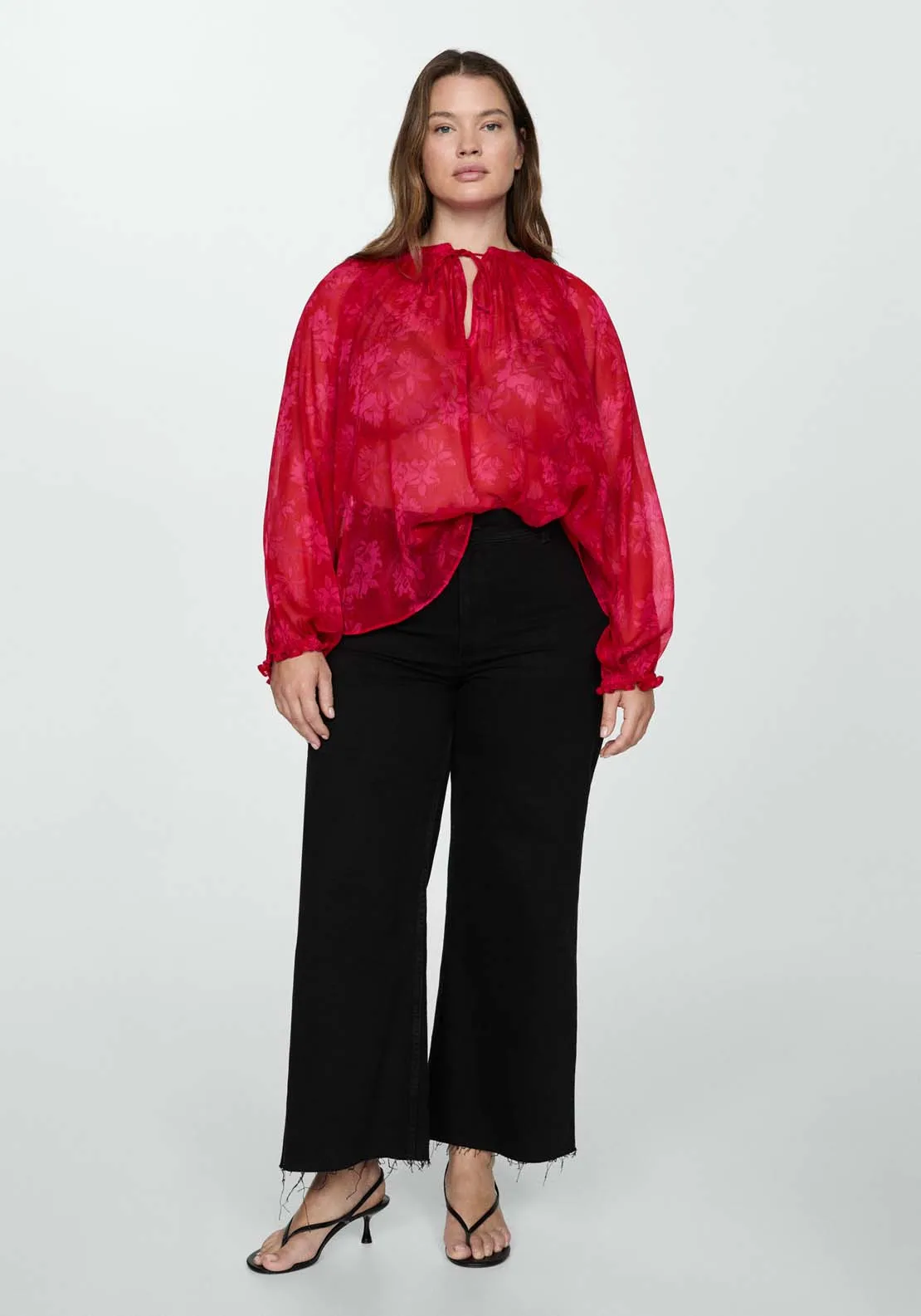 Semitransparent floral print blouse - Red