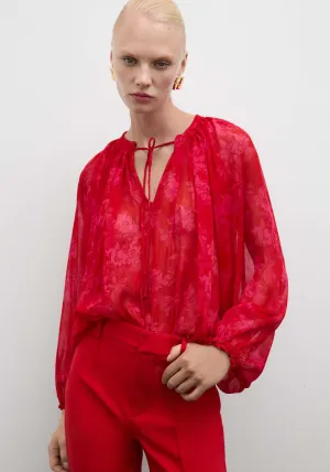 Semitransparent floral print blouse - Red