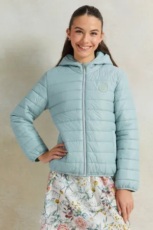 Senior Girls Mint Padded Hooded Jacket