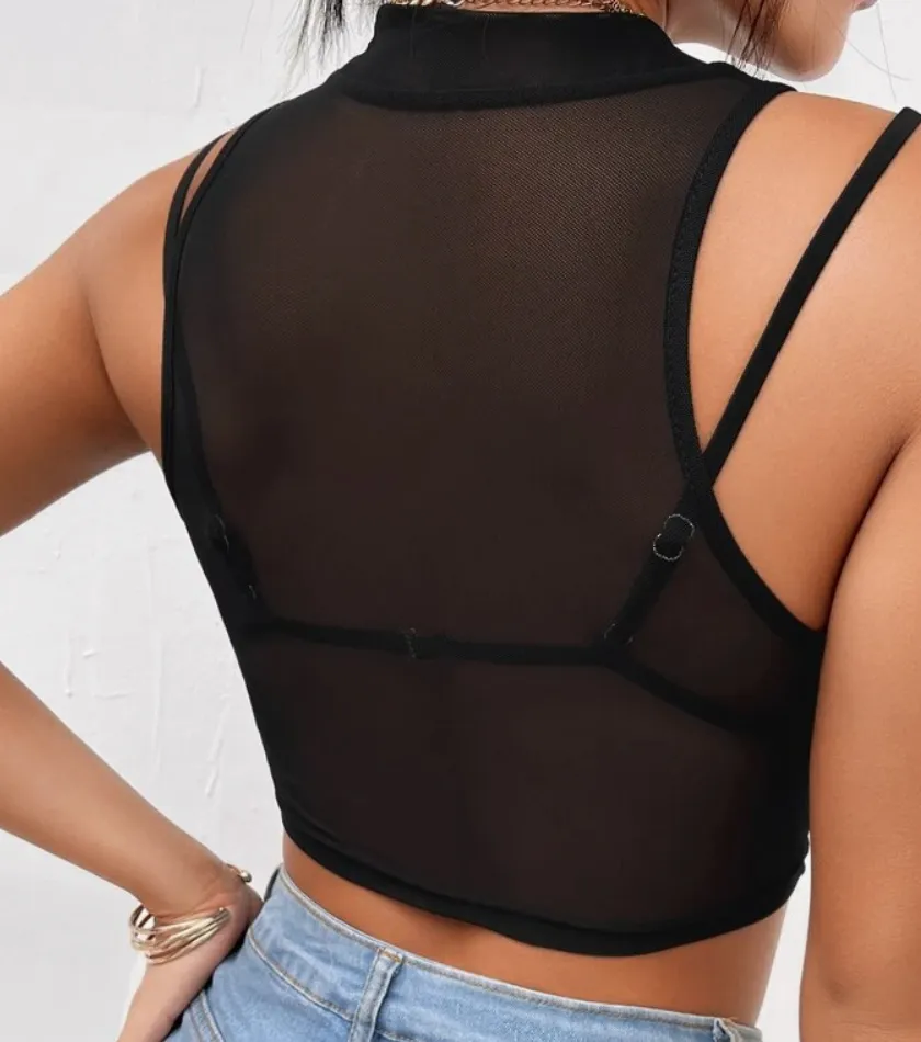 Sheer Sleeveless Crop Top   (Bra Not Included)