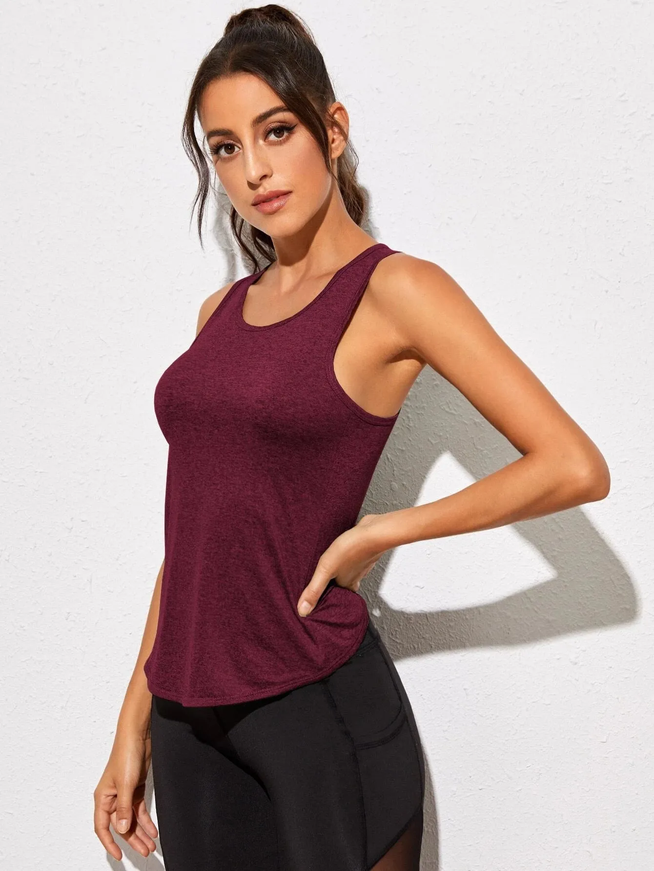 SHEIN Cut Out Back Solid Sports Tank Top