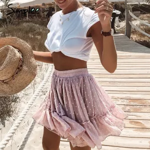 Simplee Casual polka dot mini women skirt High waist A line korean tassel pink summer skirt Sexy ruffle beach female skirts