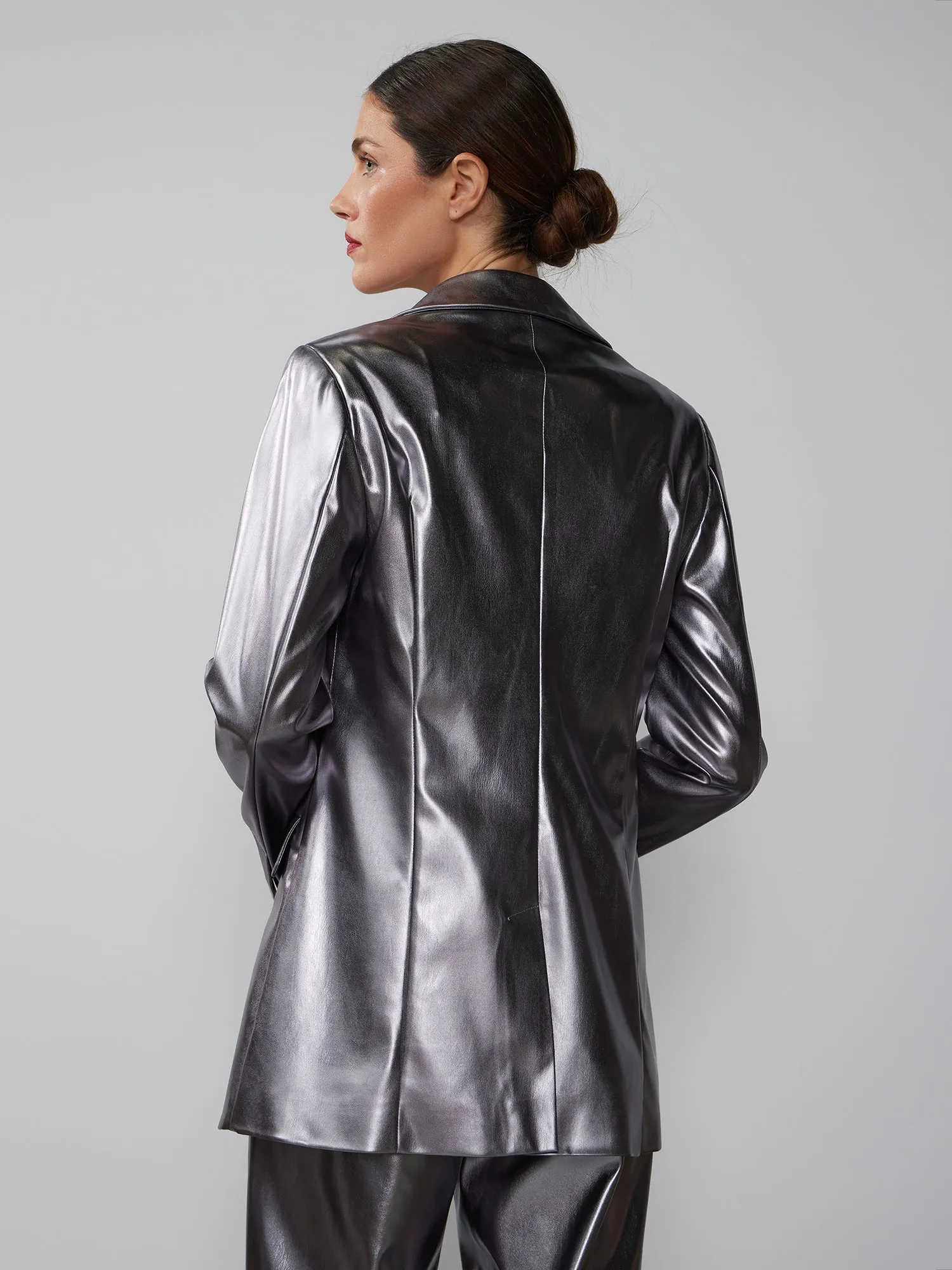 Single Breasted Metallic Vegan Leather Blazer