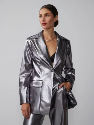 Single Breasted Metallic Vegan Leather Blazer