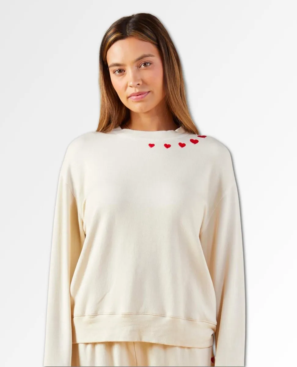 Super Soft Sweatshirt Off White Hearts